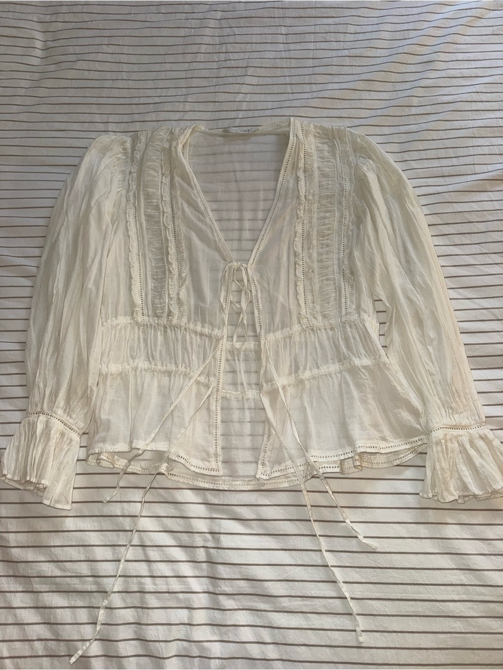 Zara Cream Lace-Trim Peasant Blouse